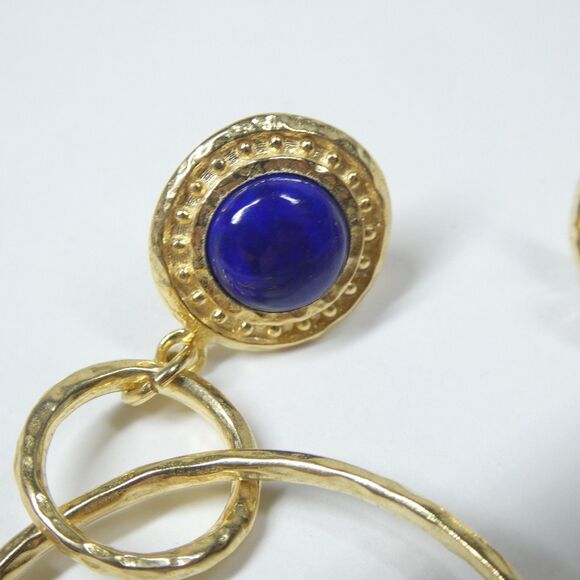 Etrusca 925 Italy Earrings Gold Plated w/Blue Lapis Vintage Large Circles - Picture 2 of 8